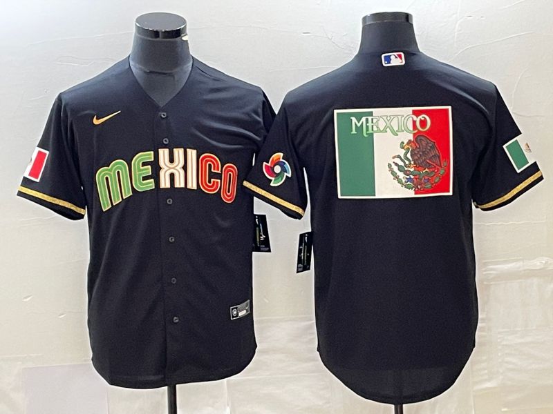 Men 2023 World Cub Mexico Blank Black gold Nike MLB Jersey6